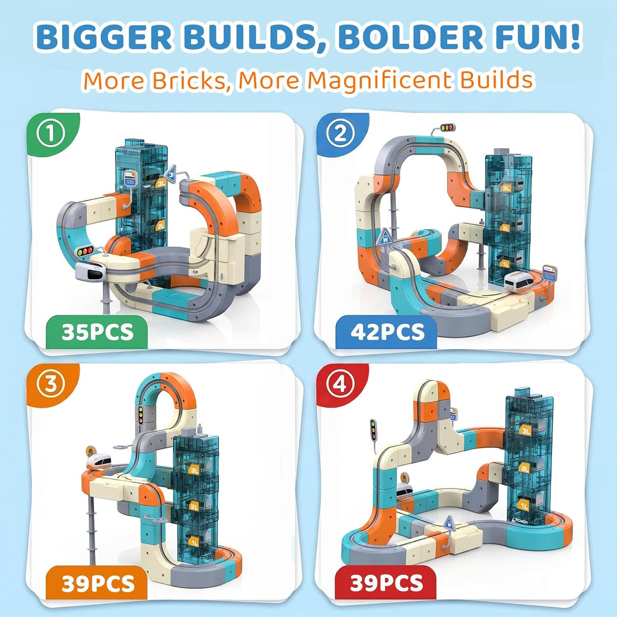 Train Sets, DIY Modular Cube Track Set, Auto Elevator & Track Switch