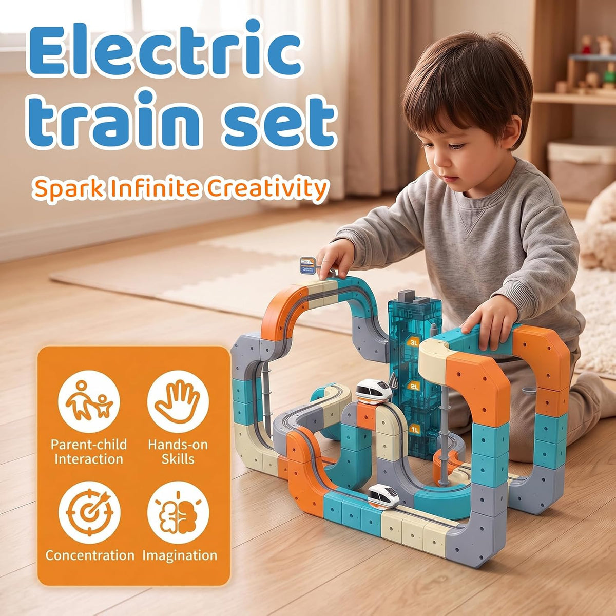 Train Sets, DIY Modular Cube Track Set, Auto Elevator & Track Switch