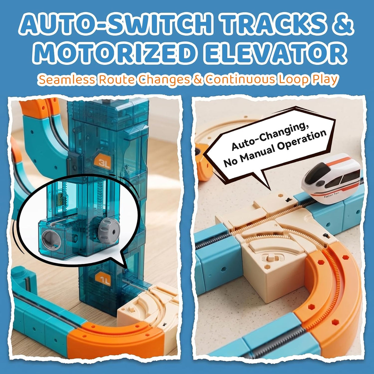 Train Sets, DIY Modular Cube Track Set, Auto Elevator & Track Switch