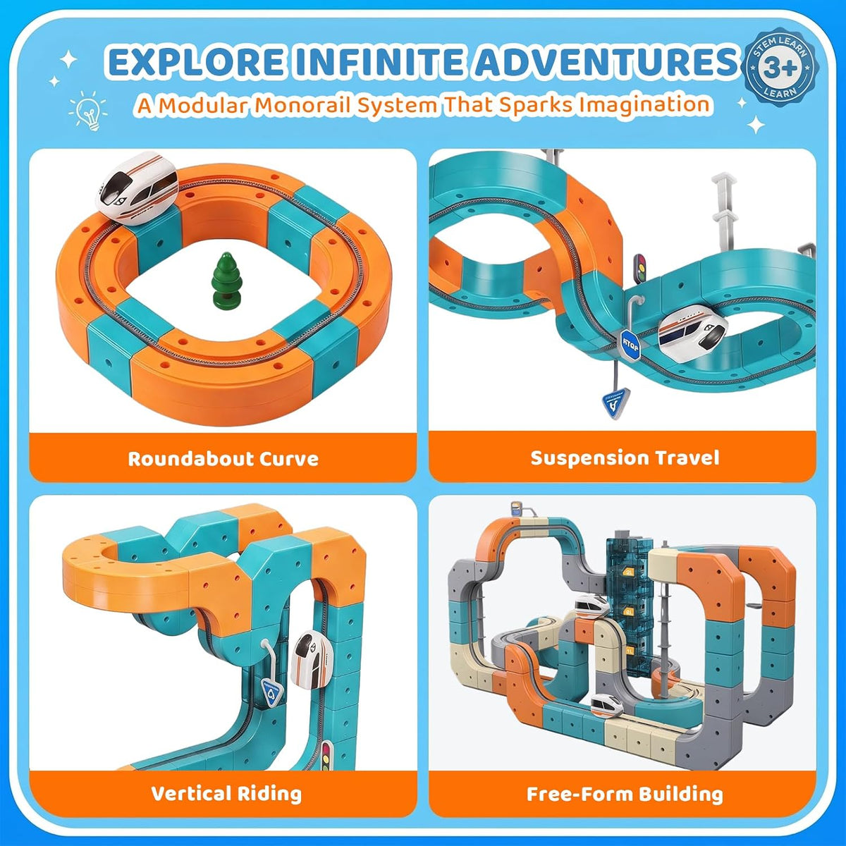 Train Sets, DIY Modular Cube Track Set, Auto Elevator & Track Switch