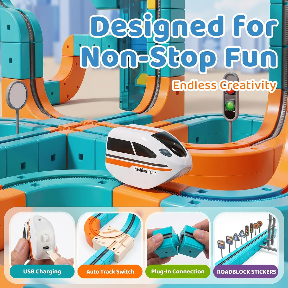 Train Sets, DIY Modular Cube Track Set, Auto Elevator & Track Switch